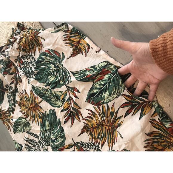 Yumi Day White Green Yellow Tropical Leaves Sun Midi Dress Cover Up Womens Sz L - Picture 8 of 11